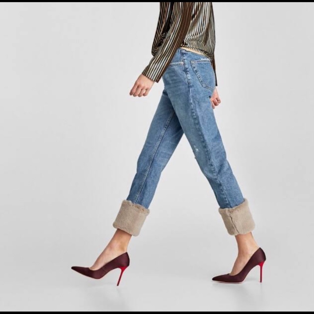 Zara faux fur cuff jeans